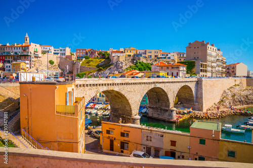 The Vallon des Auffes - fishing haven with small old houses, Marseilles, France photo