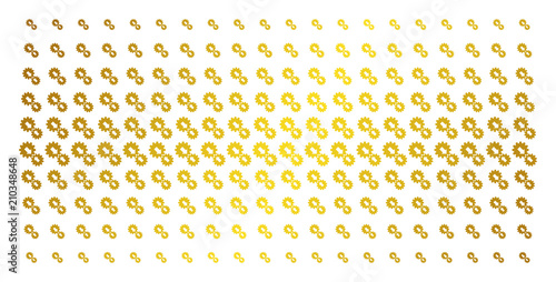 Integration icon golden halftone pattern. Vector integration shapes are arranged into halftone matrix with inclined gold gradient. Designed for backgrounds, covers, templates and luxury compositions.