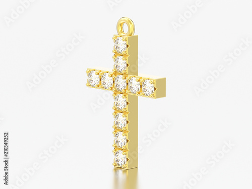 3D illustration yellow gold decorative diamond crosses pendant