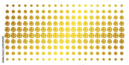 Network icon gold halftone pattern. Vector network shapes are arranged into halftone grid with inclined gold gradient. Constructed for backgrounds, covers, templates and beautiful concepts.