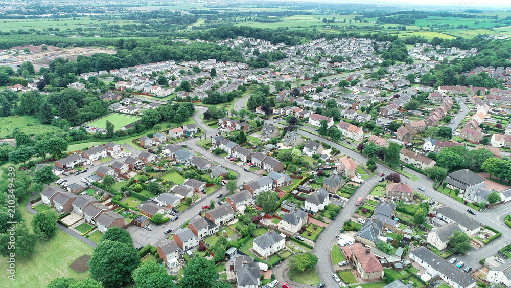 Aerial image over the village of Milton of Campsie, Scotland.