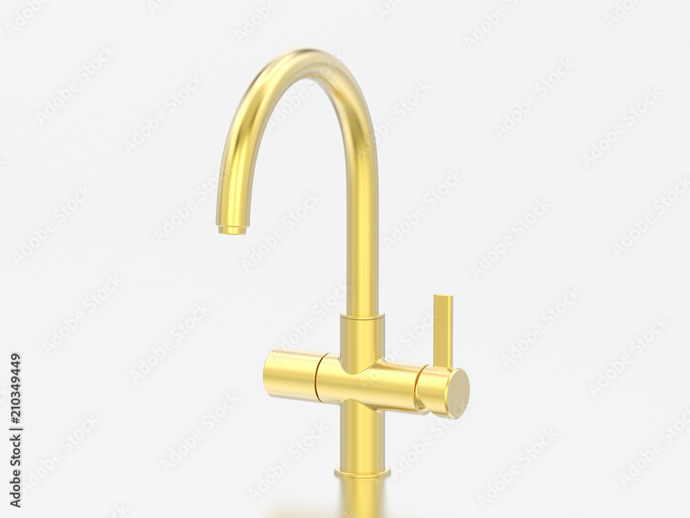 3D illustration gold chrome faucet