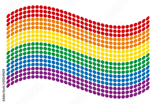 Waving gay pride flag of the LGBT movement. Dotted rainbow flag consisting of six colored stripes. Isolated. Illustration on white backhground. Vector.