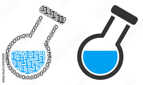 Chemistry tube mosaic icon of binary digits in random sizes. Vector digital symbols are combined into chemistry tube collage design concept.