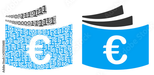 Euro checkbook collage icon of zero and null digits in variable sizes. Vector digits are arranged into Euro checkbook mosaic design concept.