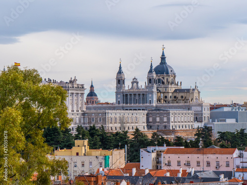 Distant view over Royal Palace in Madrid - the famous Palacio Real