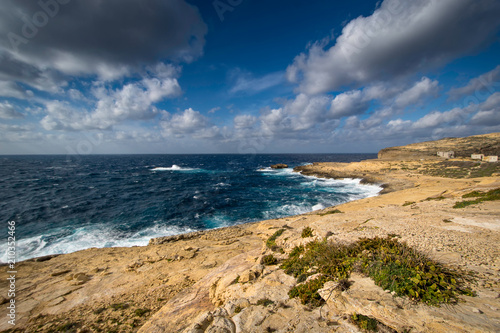 Coastline near Dwejra bay, Mediterranean Sea, Island of Gozo, Malta. Sea landscape.