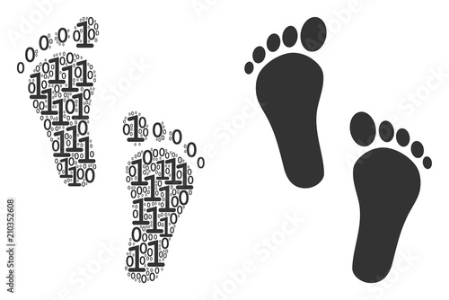 Human steps mosaic icon of zero and null digits in various sizes. Vector digits are composed into human steps collage design concept.