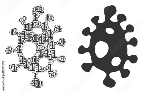 Infection cell mosaic icon of zero and null digits in various sizes. Vector digits are grouped into infection cell mosaic design concept.