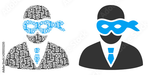 Masked thief mosaic icon of zero and null digits in different sizes. Vector digital symbols are randomized into masked thief composition design concept.