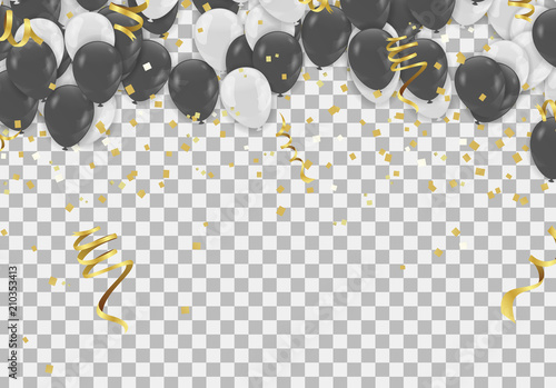 Black and white transparent helium balloons on white background.