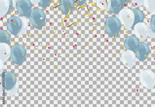 Blue and white balloons on white background