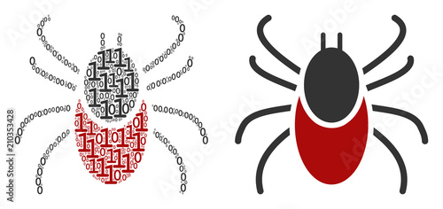 Mite tick mosaic icon of zero and one symbols in random sizes. Vector digital symbols are arranged into mite tick mosaic design concept.