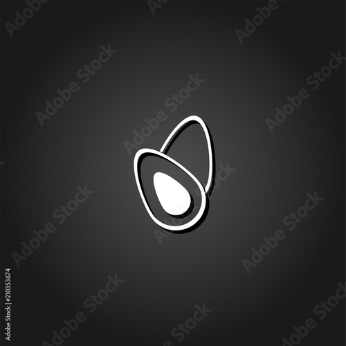 Avocado fruits icon flat. Simple White pictogram on black background with shadow. Vector illustration symbol