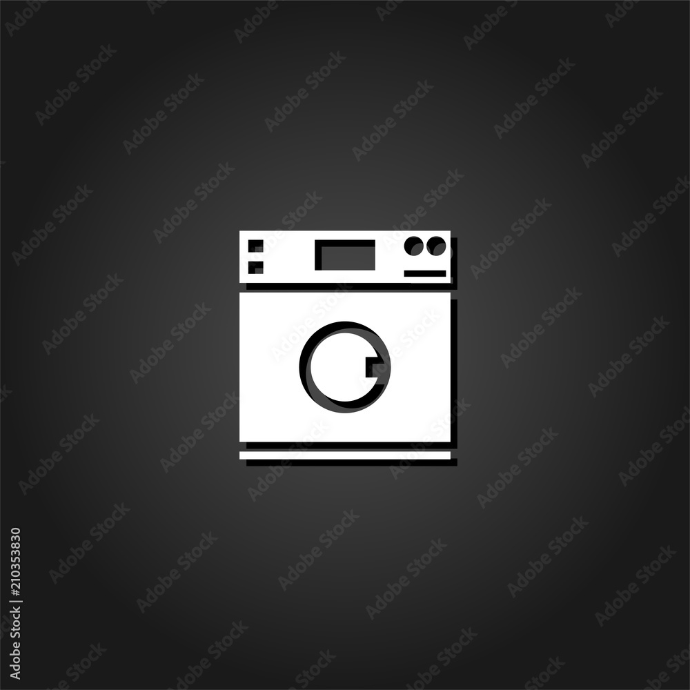 Washing machine icon flat. Simple White pictogram on black background with shadow. Vector illustration symbol Washing machine icon flat. Simple White pictogram on black background with shadow. Vector illustration symbol