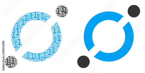 Node link composition icon of zero and one symbols in various sizes. Vector digit symbols are randomized into node link collage design concept.