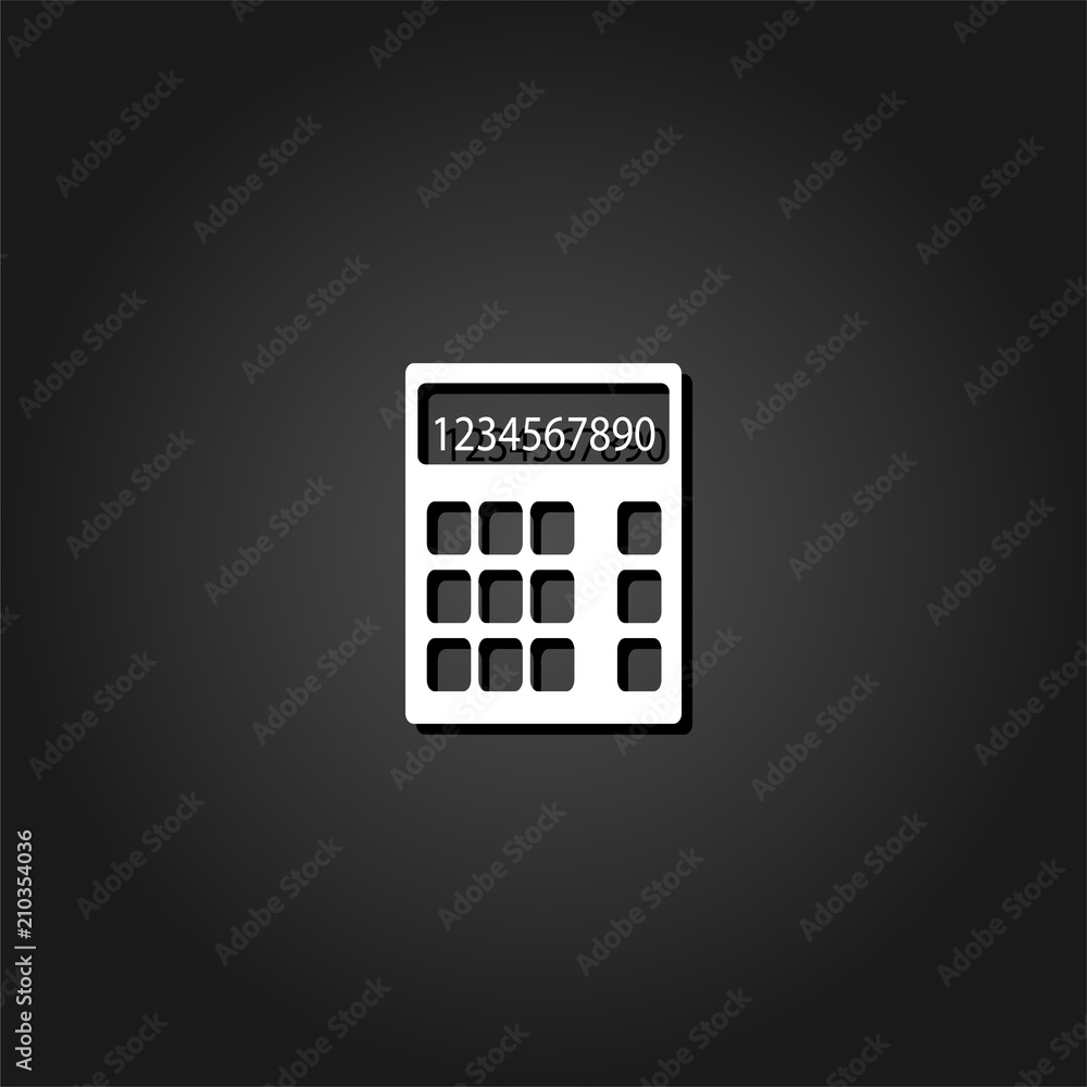 Calculator icon flat. Simple White pictogram on black background with shadow. Vector illustration symbol Calculator icon flat. Simple White pictogram on black background with shadow. Vector illustration symbol