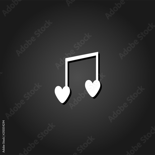 I love music icon flat. Simple White pictogram on black background with shadow. Vector illustration symbol
