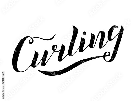 Curling sport black lettering text on white background. Vector illustration. Curling modern brush calligraphy. Winter game, fitness, activity vector design. Print for banner,logo, T-shirt and caps.