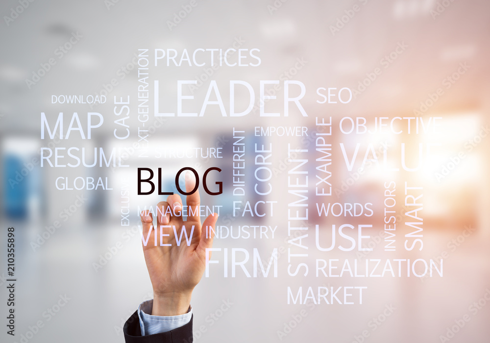 Concept of modern business with palm choocing on of keywords for success Concept of modern business with palm choocing on of keywords for success