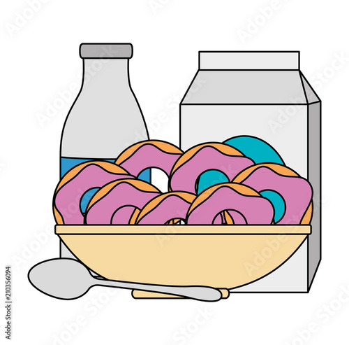 sweet donuts in dish with milk vector illustration design