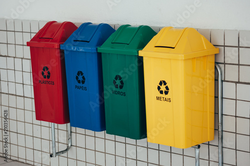 Fotografie Selective collection of garbage with inscriptions in Portuguese