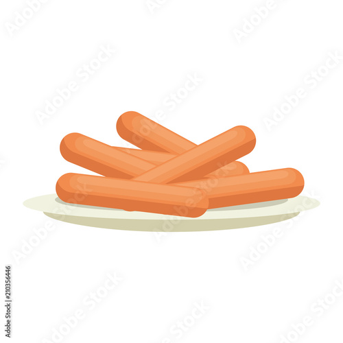 dish with delicious sausages vector illustration design