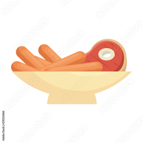 delicious beef steak with sausages vector illustration design