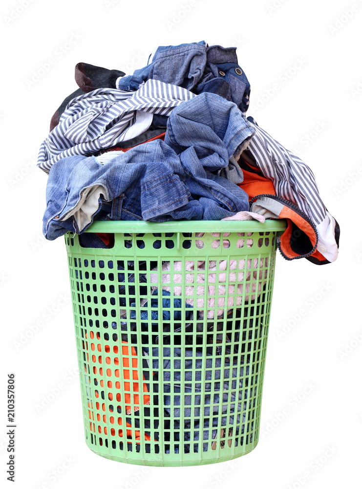 pile of dirty laundry in a washing basket, laundry basket with colorful  towel, basket with clean clothes, colorful clothes in a laundry basket on  white background Stock Photo | Adobe Stock