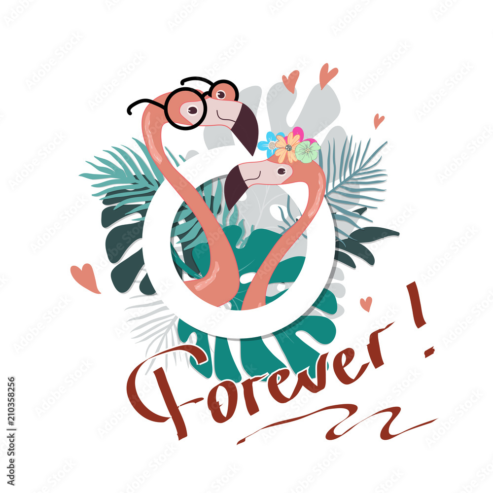 Obraz premium Summer slogan vector print with flamingo illustration. For t-shirt or other uses,T-shirt graphics / textile graphic