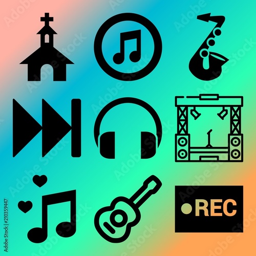 Vector icon set  about music player with 9 icons related to texture, background, musical, shine and elegant