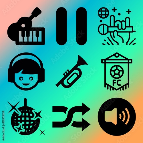 Vector icon set  about music player with 9 icons related to graphic, entertainment, young, headset and music player