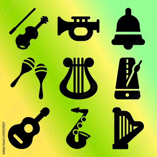 Vector icon set about music instruments with 9 icons related to sound, rock, symphony, entertainment and saxophone