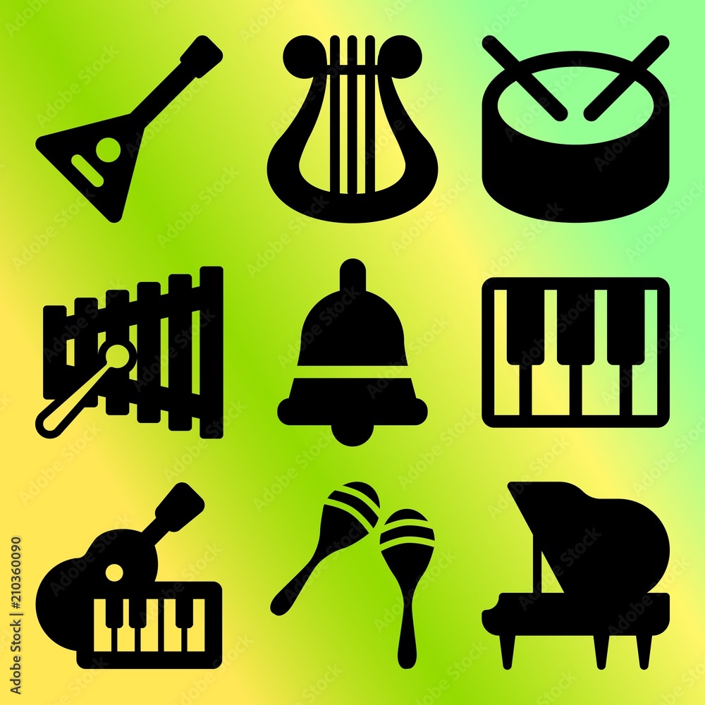 Vector icon set  about music instruments with 9 icons related to image, kid, xylophone, art and illustration