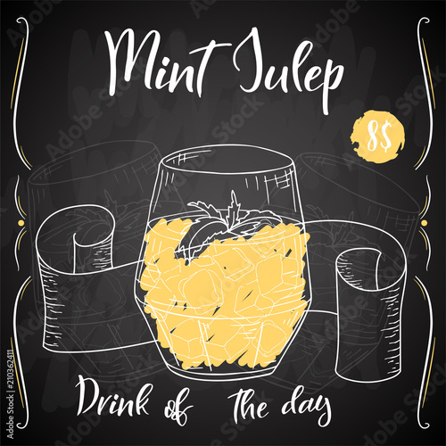 Alcoholc cocktail Mint Julep. Party summer poster. Vector background
