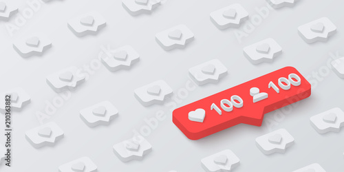 White background with red 100 likes counter web sign.