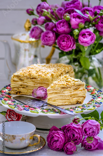 Cake Napoleon with flowers