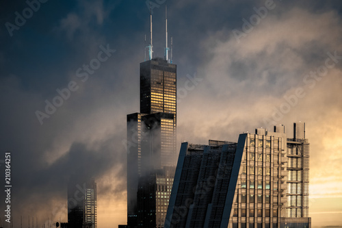 Chicago Skyline In The Clouds On A Stormy Day