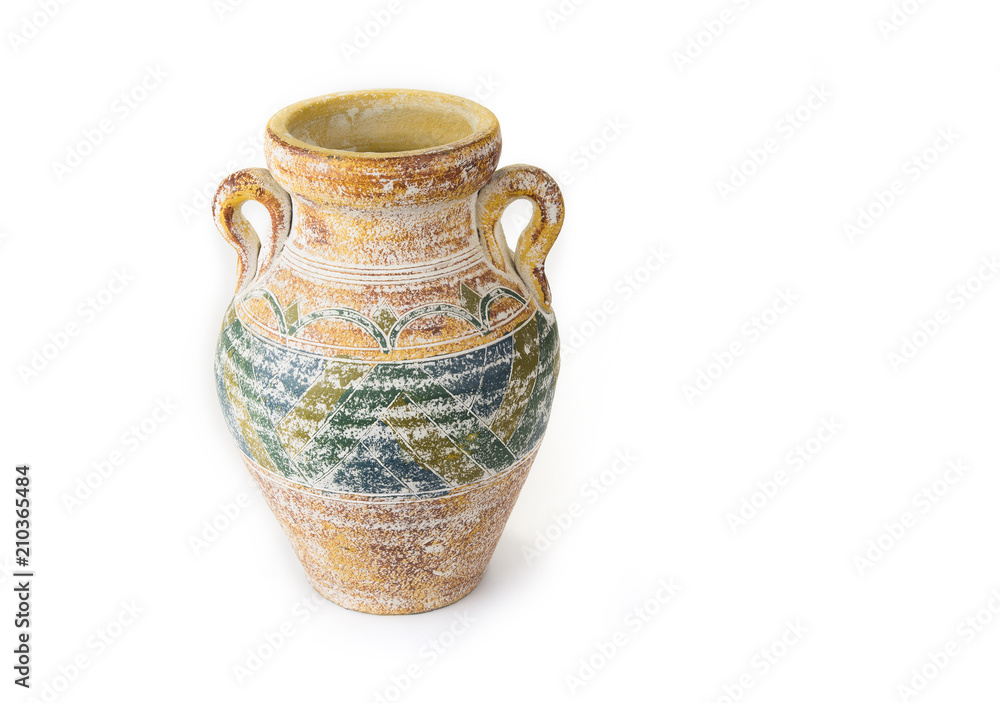 Chinese ceramic amphora vase on the white background