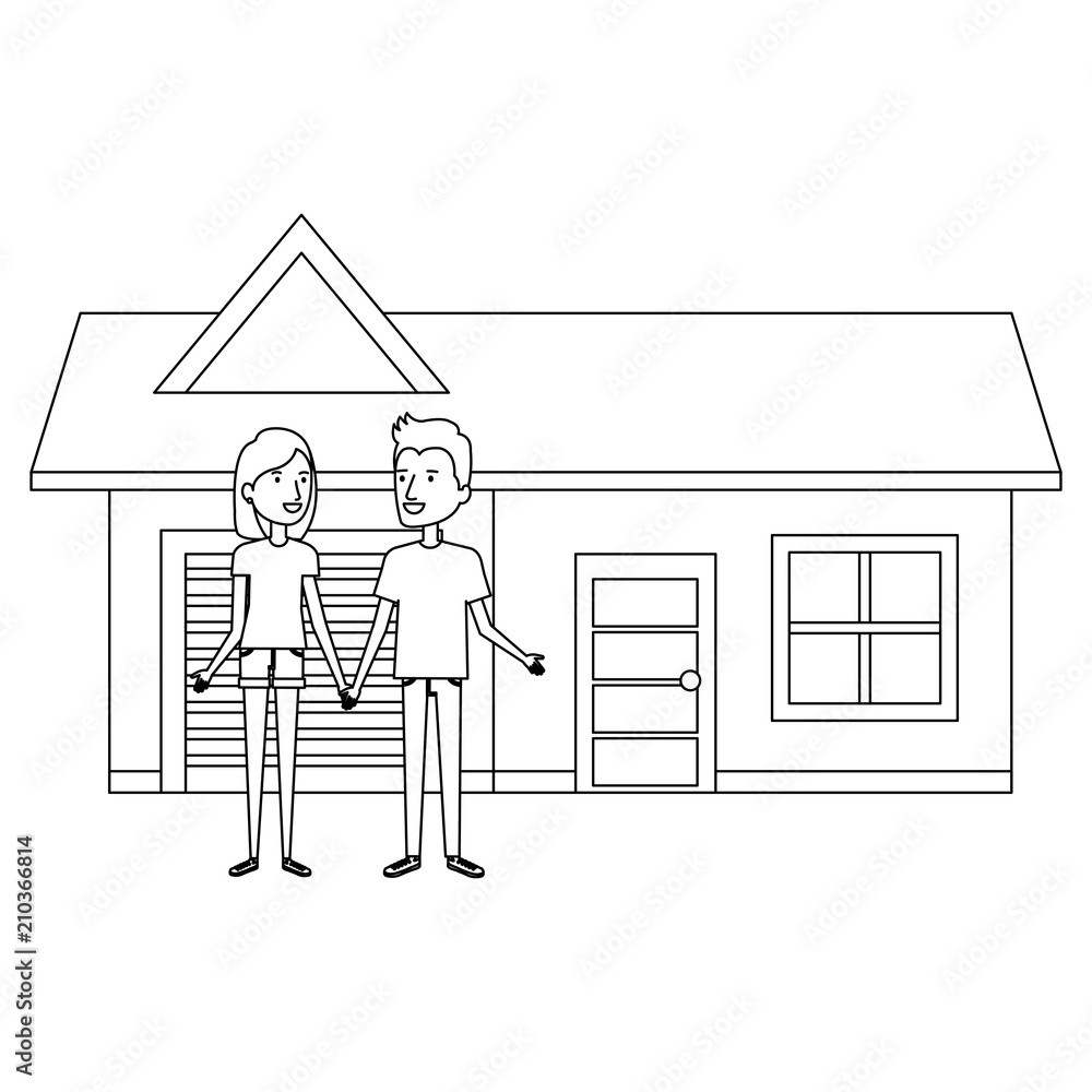 couple lovers outside the house vector illustration design couple lovers outside the house vector illustration design