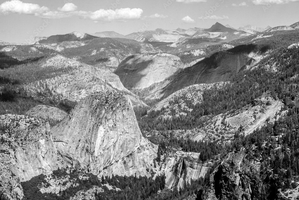 Yosemite Mountains Waterfall Black and White