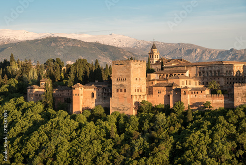 Wallpaper Mural View of Charles V palace and Palacios Nazaríes of Alhambra in Granada with Sierra Nevada mountains, Andalusia, Spain Torontodigital.ca