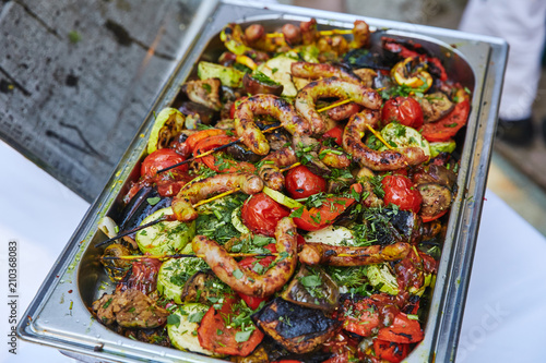 sausages with grilled vegetables