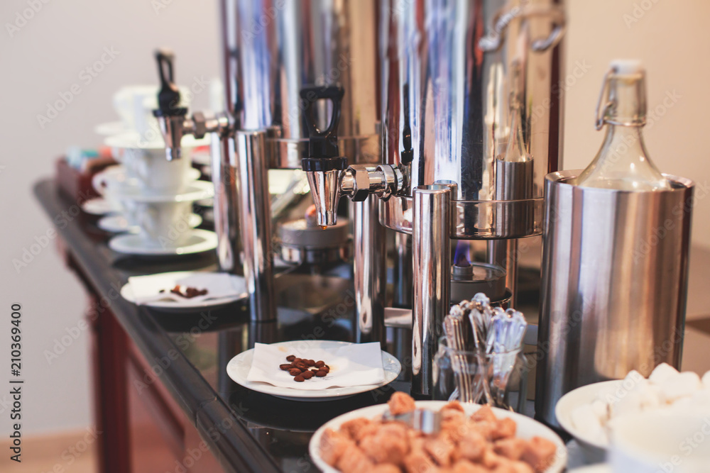 Set of coffee break in the hotel during conference meeting, with tea