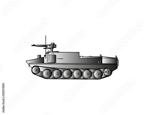 Military tank isolated on white. Armoured fighting vehicle designed for front-line combat, with heavy firepower, strong armour