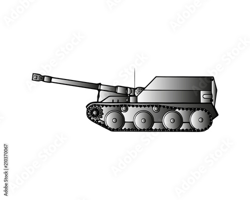 Military tank isolated on white. Armoured fighting vehicle designed for front-line combat, with heavy firepower, strong armour