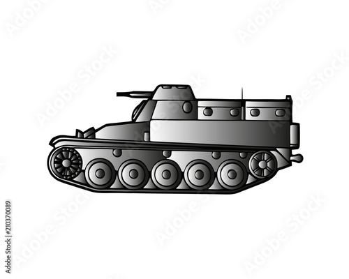 Military tank isolated on white. Armoured fighting vehicle designed for front-line combat, with heavy firepower, strong armour
