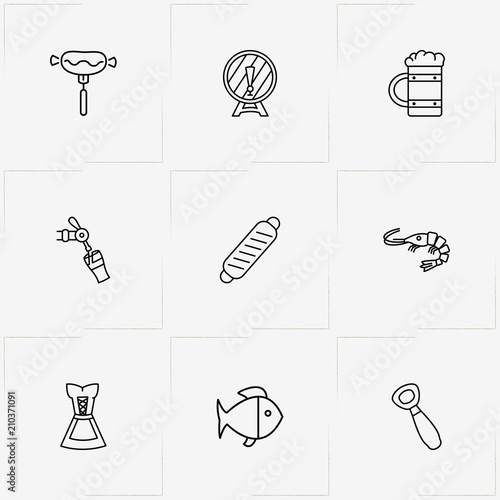Oktoberfest line icon set with fish, hot dog and lobster