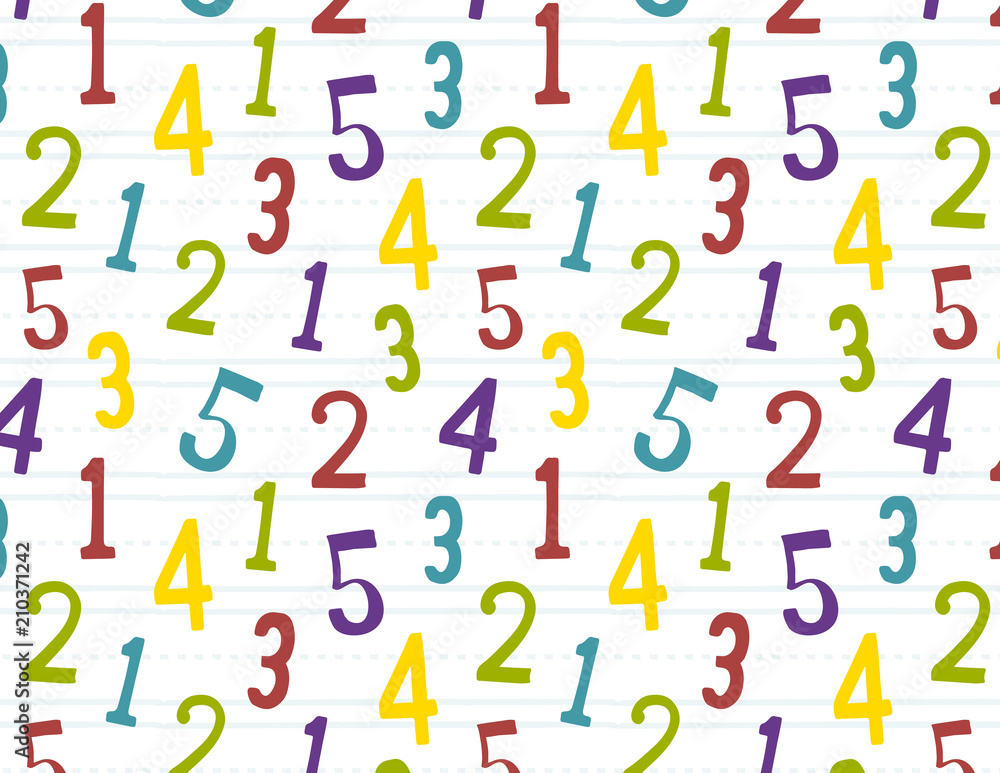 Counting seamless pattern. Hand lettered. Repeating pattern for baby shower paper, gift wrap, apparel, scrapbooking, backgrounds and more. Simple, colorful numbers. Blue, red, yellow, green, purple. Counting seamless pattern. Hand lettered. Repeating pattern for baby shower paper, gift wrap, apparel, scrapbooking, backgrounds and more. Simple, colorful numbers. Blue, red, yellow, green, purple.