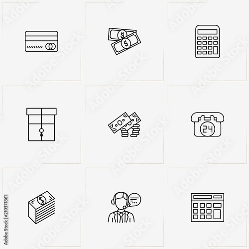 Online Shopping line icon set with calculator, call center and twenty four hours call